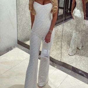 Nadine Marabi Jumpsuit - white - sequin embroidered- size 2. Brand new, tags.